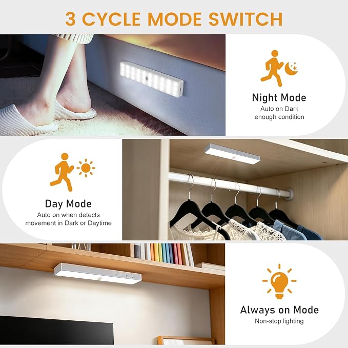 Racokky Under Cabinet Lighting with Remote, Motion Activated RV Step Light | 2 Pack 30LEDs 8'' Rechargeable Closet Lights, Dimmable Night Bar, Magnetic, Timer, for Kitchen Wardrobe Stair Motorhome