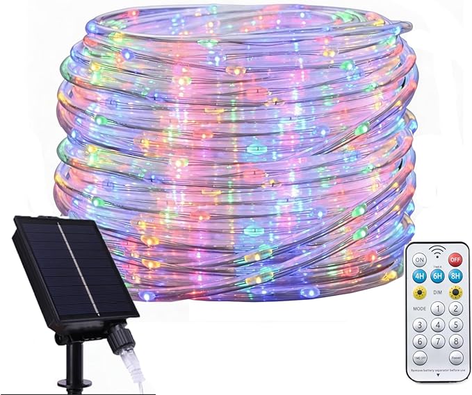 Vigdur 66FT Solar Rope Lights Outdoor - 200 LEDs Multicolor Rope Lights Outdoor Waterproof with Remote & Timer & 8 Lighting Modes, Solar Trampoline Light for Pool Tree Garden Yard Home Camping