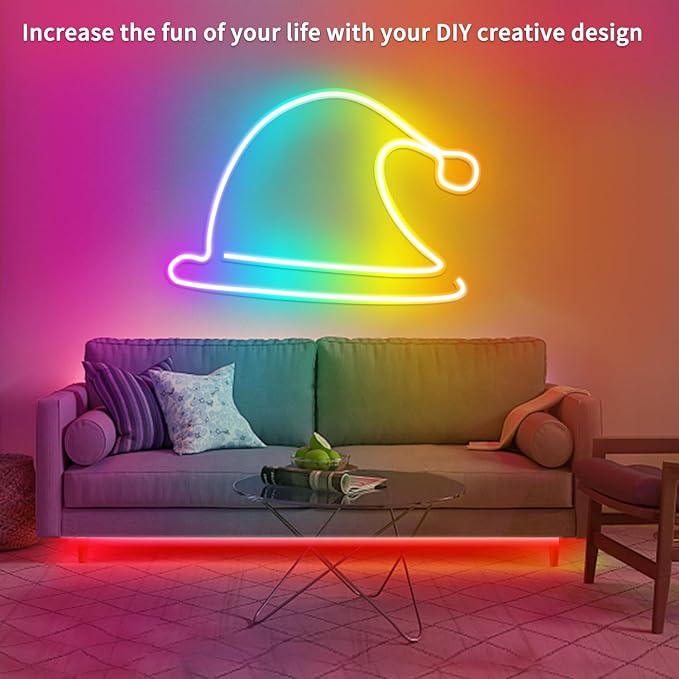 65.6FT LED Neon Rope Lights,24V RGB LED Neon Lights with Remote/APP Control,IP65 Waterproof Flexible Neon LED Strip Lights for Bedroom Room DIY Decoration（with Snap &Screws） | IP65 Waterproof Flexible RGB LED Neon Rope Lights for Bedroom Room DIY Decor...