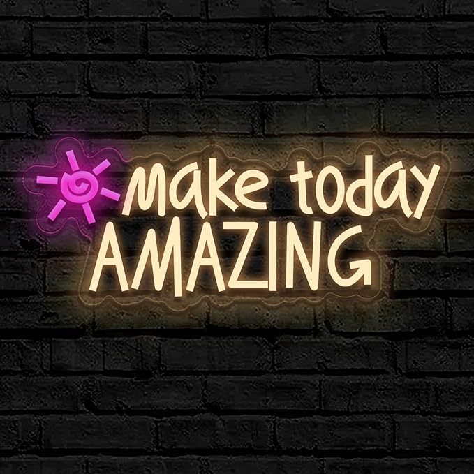 Make today Amazing neon sign, suitable for classroom wall decoration, back-to-school season, graduation season, student gifts. Dimmable, USB powered, pink heart-shaped inspirational neon light.
