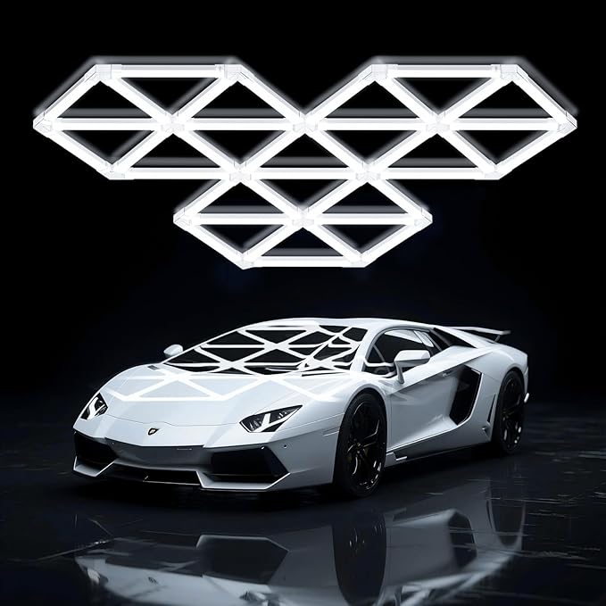 Hexagon Garage Light 18 Triangle, 252W 30240LM, 6500K Super Bright Honeycomb Hexagonal LED Ceiling Light for Garage, Workshop, Basement, Gym, Car Detailing Shop