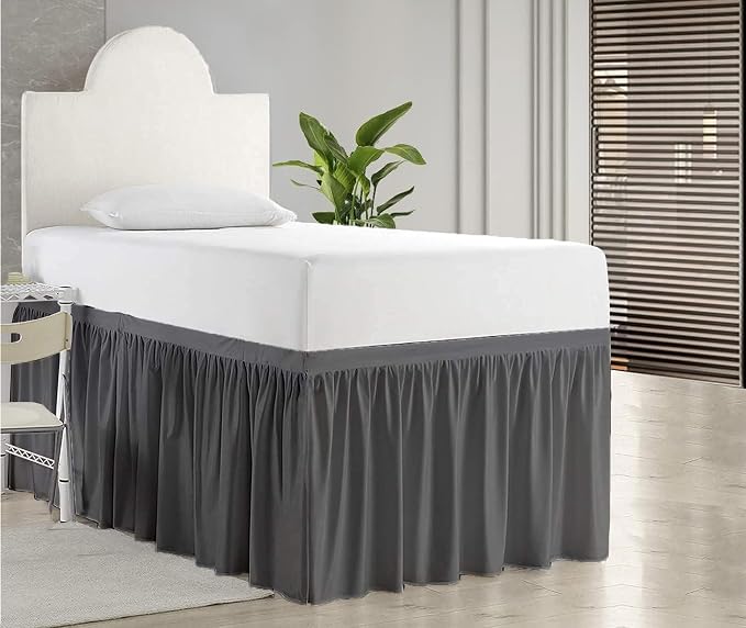 Dorm Bed Skirt, Twin XL, 46" Drop, Dark Grey | Soft Microfiber Fabric, College dorm rooms, Hides under-bed storage, Fits 39"x80" Beds, Wrinkle-resistant, Machine Washable