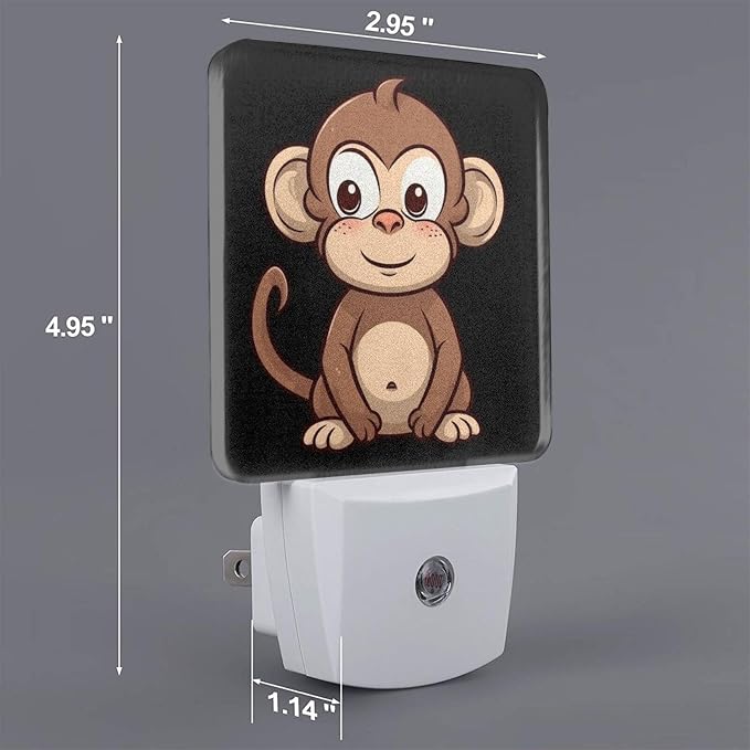 Cartoon Brown Monkey Print Night Light with Light Sensors Plug in LED Lights Smart Nightstand Lamp Plug in Night Light for Bedroom Bathroom Hallway Home Decor