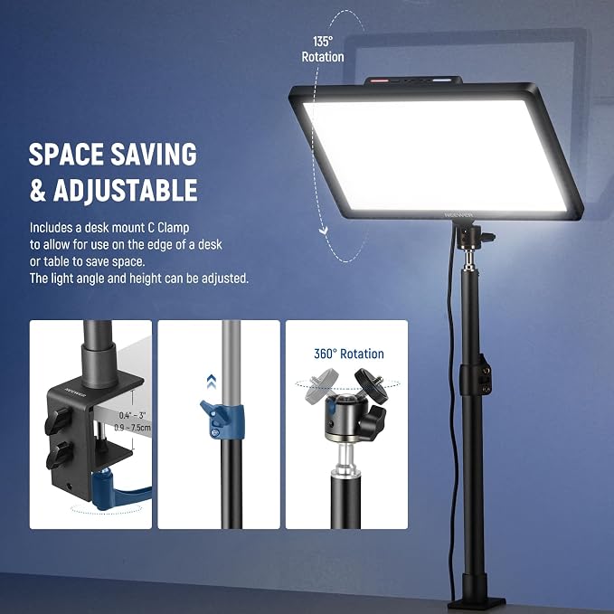 NEEWER 15.5" LED Streaming Key Light, Clamp on Desk Panel Video Lighting for Gaming Recording Zoom Call, CRI97+, 2.4G PC/Mac iOS/Android APP Control, Compatible with Elgato Stream Deck, GL1 PRO Black