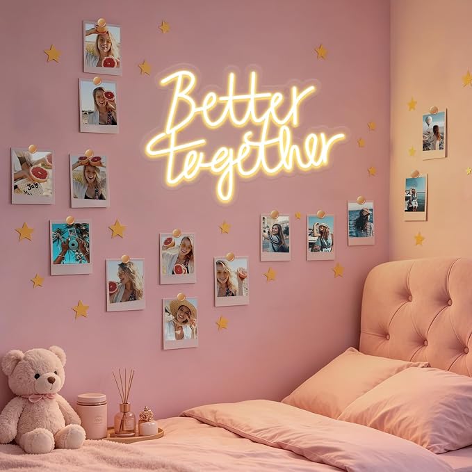 Better Together Neon Sign, LED Neon Sign Wall Decor for Wedding Bedroom Christmas Valentine's Day Women Birthday Gift Living Room Home Decor, 16"x 12" USB Powered 10 Brightness Settings Light