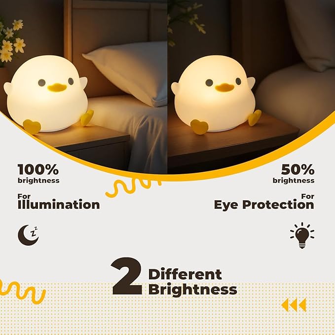 LED Squishy Animal Night Light - 2 Level Dimmable Nursery Lamp, Rechargeable Touch Lamp, Cute Dorm Decor - Perfect Boys Girls Gift (Pea Duck)