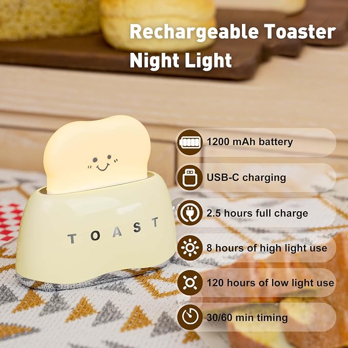 Cute Cartoon Toaster Night Light Table Lamp Desktop Lighting Ornaments Nursery Kids Toys LED Nightlight Gifts Bedroom Decor Yellow