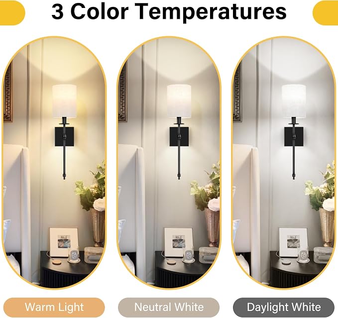 19 inch Battery Operated Wall Sconces Set of 2 with Remote, Rechargeable Wireless Wall Lights with Beige Fabric Shade, Indoor Not Hardwired Dimmable for Bedroom Living Room Decor