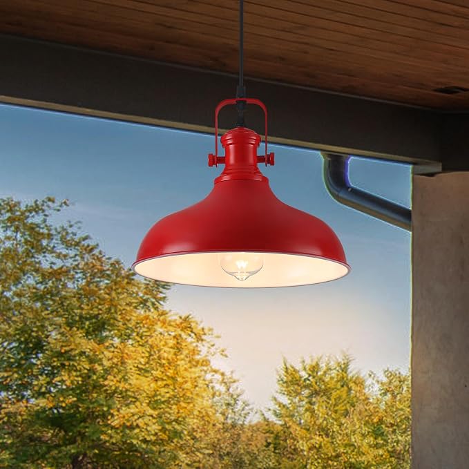 Red Farmhouse Pendant Lights, 11.4" Industrial Pendant Lighting for Kitchen Island, Kitchen Island Lighting, Island Pendant Light for Kitchen, Barn, Dining Room, 3 Pack