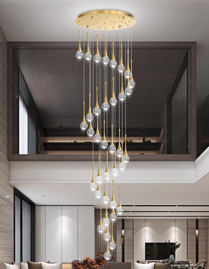 36 Light Modern Glam Crystal Chandelier for High Ceiling LED Dimmable Ceiling Pendant Light Staircase Foyer Enterway Living Room Chandelier Lighting Antique Gold