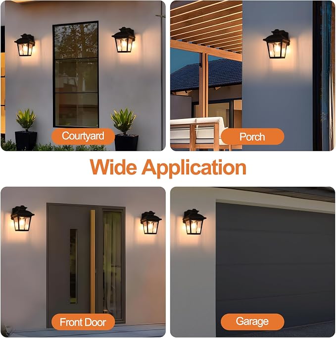 FUDESY Outdoor Wall Lanterns, 3000K Dimmable LED Edison FilamentBulb Included, Anti-Corrosion Plastic Materials, Black, P746-E26
