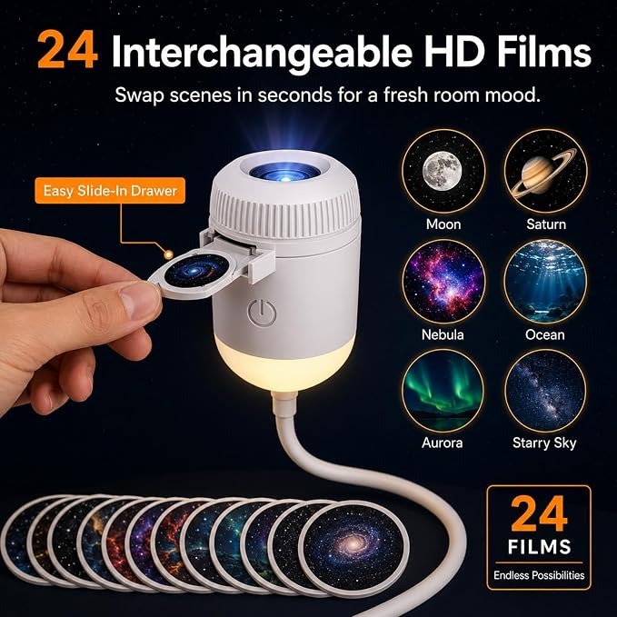 2027 New Hd Smart Dynamic 5d Holographic Night Light Projector, Plug and Play Hd Star Projector, 360° Adjustable Hd Galaxy and Ocean Projector for Bedroom Ceiling