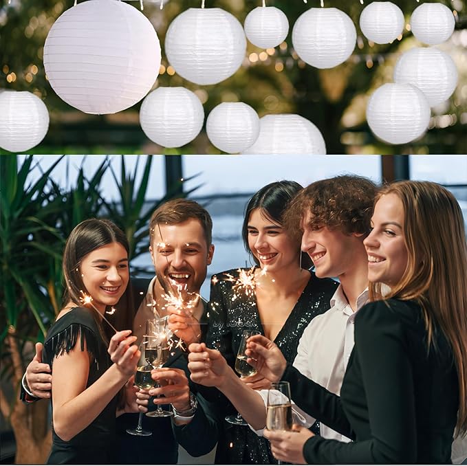 12Pcs Paper Lanterns 6”, 8”, 10”, 12”,Paperlanterns Party Decoration, White Paper Lanterns for Wedding, Bridal, Birthday, Outdoor, Home, Garden, Holiday and Party.