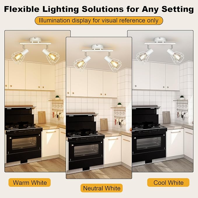 HiBay 2-Light Ceiling Track Lighting Fxiture White, Modern Spotlight, E26 | Rotatable 2 heads with farmhouse metal cage shade for kitchen bedroom bedside wall, bulb not included