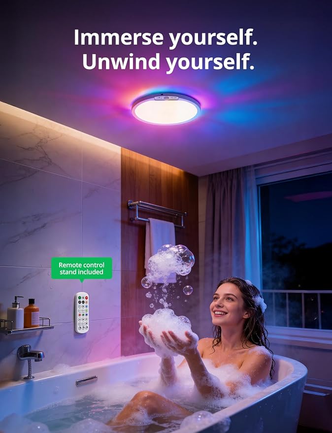 Bojim 10000mAh Battery Operated Ceiling Light with Remote RGB Backlight | Magnetic Battery Operated IP44 Waterproof Dimmable & 3CCT Remote No Wiring for Closet Pantry Garage