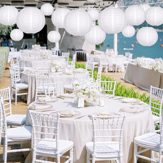 21-Pack White Paper Lanterns, Hanging Round Party Decorations | Reusable Indoor & Outdoor Decor for Graduation, Wedding, Birthday, Baby Shower, Classrooms & Photo Backdrops