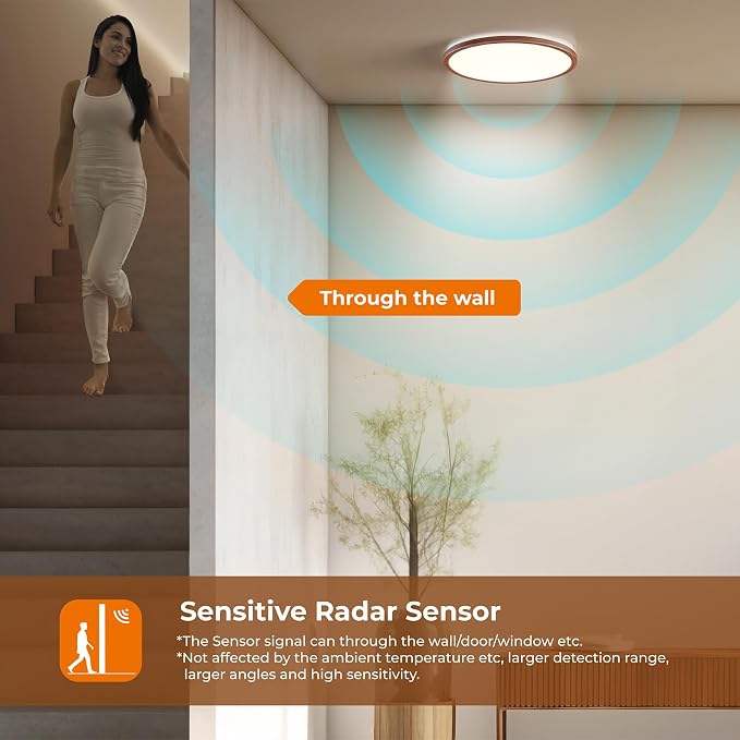 Matane Motion Sensor LED Ceiling Light with Remote, 12 Inch Wired Flush Mount Light 3000K 4000K 5000K, 2400LM Dimmable Motion Sensor Light Indoor for Closet Hallway Laundry Stairs Walnut