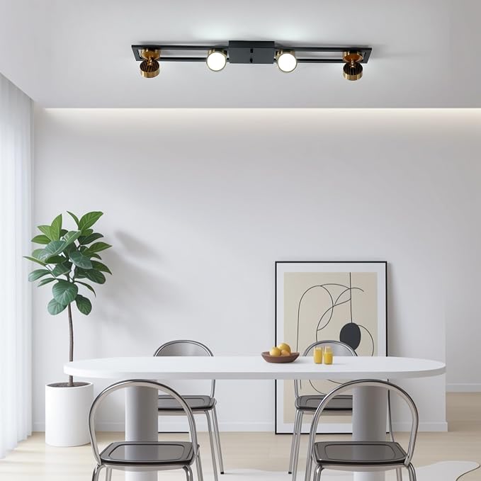 Garwarm 35 Inch LED Track Lighting, Dimmable Low Profile Ceiling Light | Modern Ultra-Slim Flush Mount with 270° Rotatable Heads,Black Gold,3000K-6500K for Kitchen, Dining Room, Bedroom, Office