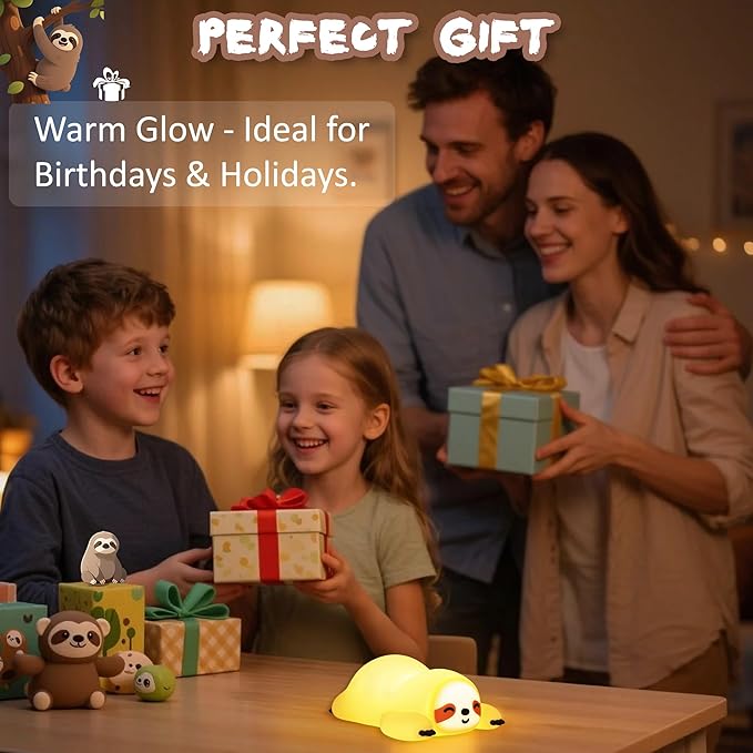 Sloth Gifts, Cute Animal Silicone Night Light with USB Rechargeable, Touch Control & Timer, Suitable for Breastfeeding Reading Working Sleep for Baby Kids Teens Adults