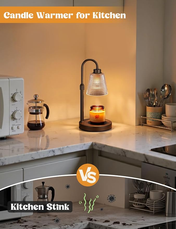 Innqoo Brown Candle Warmer Lamp with Timer, Dimmable Candle Warmer for Jar Candles, Height Adjustable Wax Melts Warmer, Birthday Gifts for Women Mom, House Warming Gifts New Home Decor