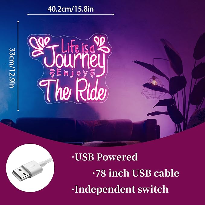 Whfobfe Neon Sign Led Neon Lights Signs for Wall Decor USB Powered Led for Room Decoration (Journey The Ride)