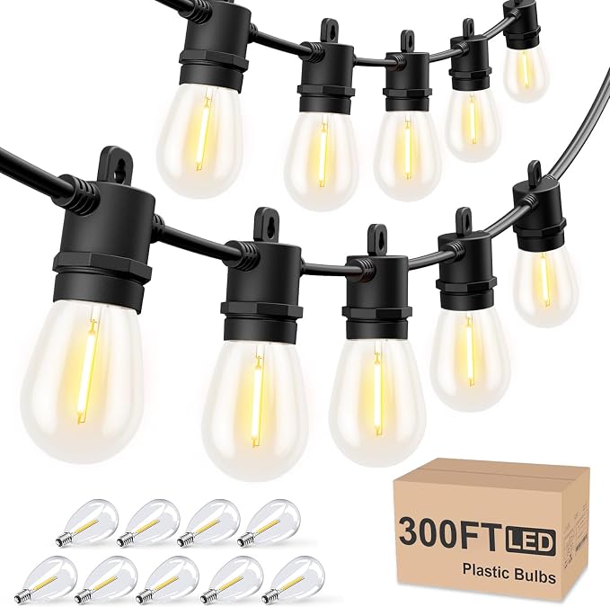 Svater 300 FT Outdoor String Lights, Patio Lights for Outside Waterproof | Shatterproof IP65 LED Bulbs, Commercial Hanging Light for Bistro Cafe Backyard Porch Dimmable, 2700K (100 FT *3)