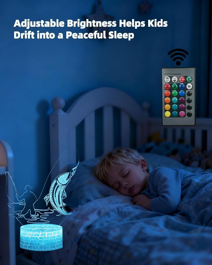 Fish 3D Illusion Lamp, Fishing Gift Night Light, 16 Colors Changing | Dimmable, Touch & Remote Control, Room Bedroom Decor, Birthday Father's Day Christmas for Boy Girl Toy Kid Teenage Men