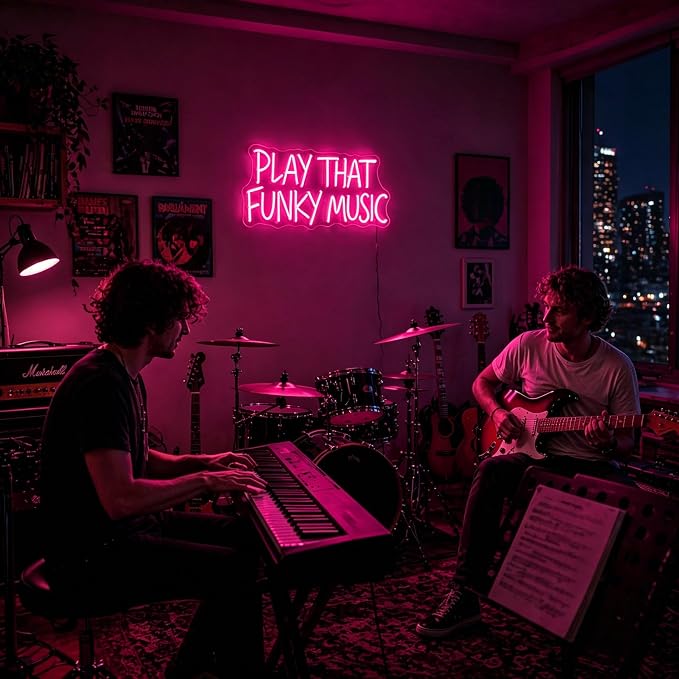 Neon Sign, Music Neon Signs for Wall Decor LED Signs Neon Light | Play That Funky Music Neon Sign for Music Studio, Classroom, Bedroom, Club, Party, Bar, Pink Decor, Gift, USB Powered