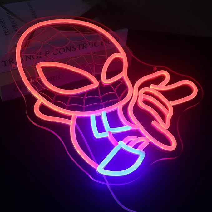 LED Spider Light Wall Art for Game Room, Dorm, Kids Room or Comic Fan Decor, Dimmable USB, Awesome Gift for Gamers Teens, Boys, Kids