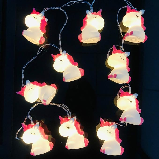 Animal Night Lights Pink Unicorns String Lights 5.4ft Battery Operated Bedroom String Llights 10 LED for Children Bedroom Home Holiday Decortion (Painted-Unicorns, 1.65m/10LED)