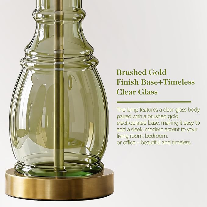 ROTTOGOON Glass Table Lamp Set of 2, Modern Table Lamps for Living Room Bedroom, Bedside Desk Lamps Vintage Nightstand Lamps with Linen Shades, 22", Green