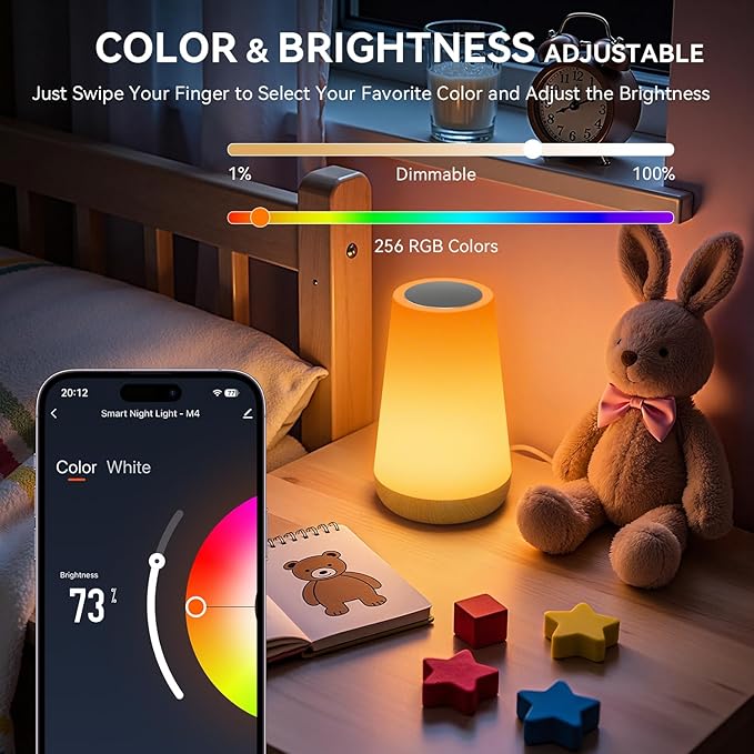 Auxmir Smart Night Light, App/Voice Control Table Lamp with Timer(Corded) | works with Alexa and Google Assistant, touch control, RGB colors and dimmable lighting, 100+ scene modes and music sync
