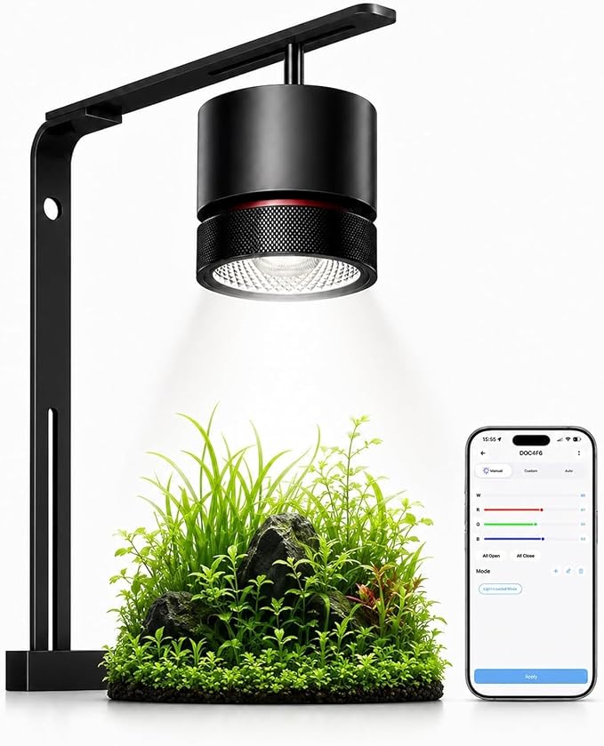 FZONE AXON 72W Aquarium Light WRGB Full Spectrum, APP Controlled LED Plant Light with Sunrise/Sunset, Freshwater Fish Tank Light for Planted Aquariums (Hanging Kit)