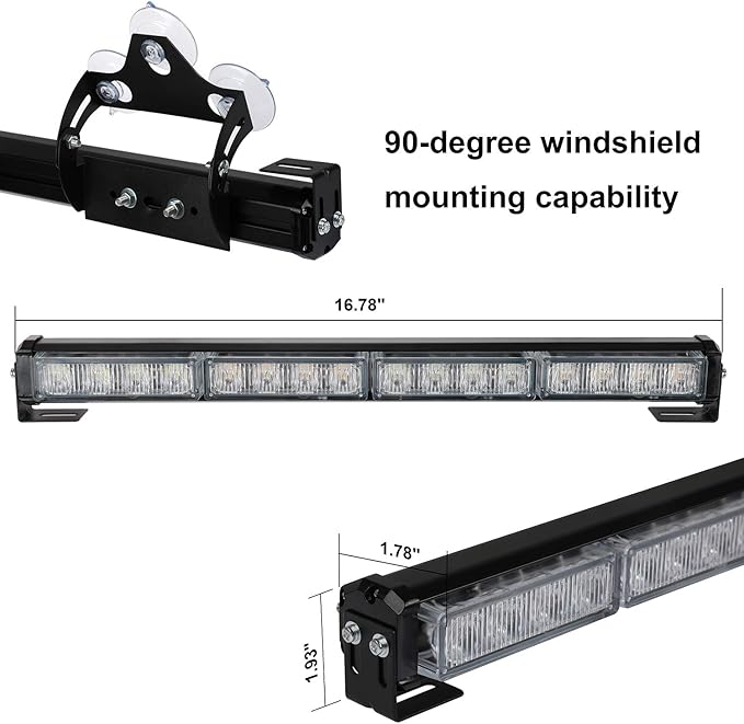 ASPL 2x16.8 inch Emergency Flashing LED Traffic Advisor Strobe Light Bar 32LED 26 Flash Patterns Interior Safety Warning Lights (Amber/White)