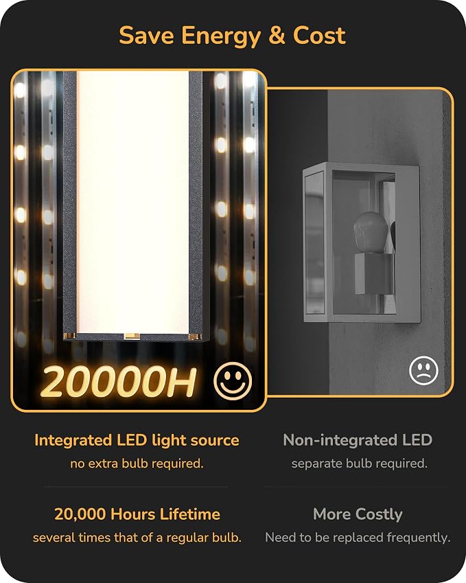 EDISHINE 47.2" LED Outdoor Wall Lights, 3CCT & 10%-100% Dimmable, IP65 Waterproof, Modern Exterior Lighting Fixtures, Linear Long Exterior Wall Light for House, Yard, 2 Pack, Black
