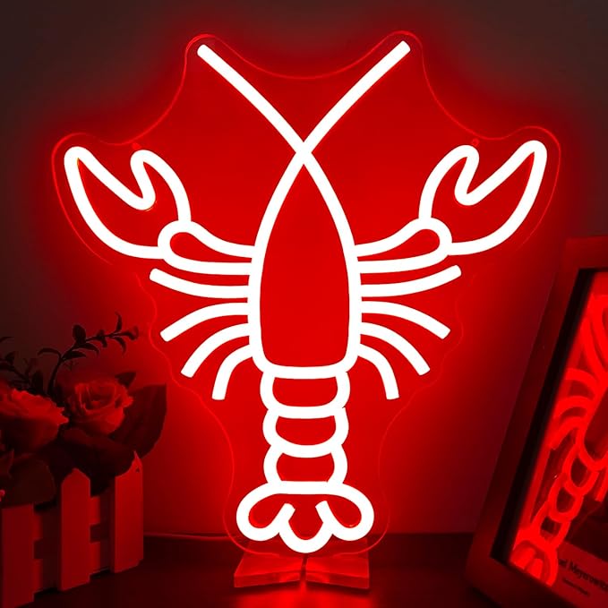 Lobster Neon Sign for Wall Decor Dimmable Crawfish party decorations Led Neon Sign for Bedroom Bar Neon Signs Neon Light Up Signs for Home Club Party Hotel Bar Restaurant Decor Gift