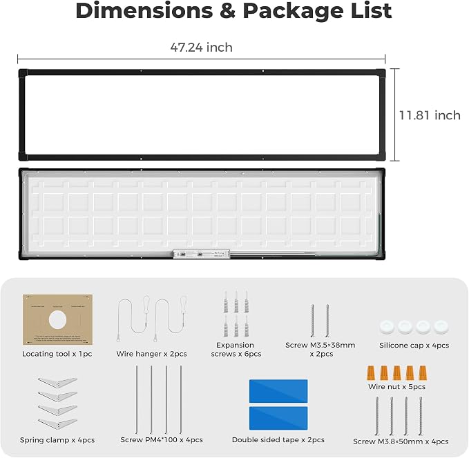 1x4 LED Flat Panel Light Surface Mount 18Pack,5CCT Selectable,Black | 6500LM,5 Wattage Selectable, 0-10V Dimmable LED Ceiling Light Fixture with Corner Protection for Office & Commercial