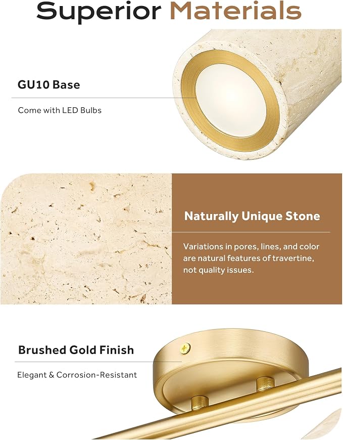 FEMILA Natural Stone Track Lighting Fixtures Ceiling, 3000K Bulbs Included, 43.7" Brushed Gold LED Track Light for Living Room, Kitchen, Dining Room, Bedroom, Rotatable Light Heads, 4FS107TL-5 BG-NS
