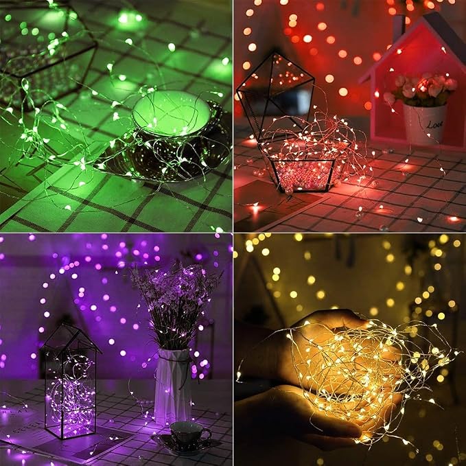 Twinkle Star Color-Changing Fairy Lights, 33Ft 100 LED, 16 Colors | Waterproof Mini String Lights, USB Silver Wire Lights with Adapter, For Bedroom Garden Party Wedding Christmas Decor