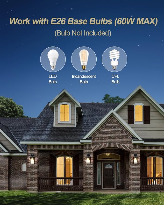 Dusk to Dawn Porch Light, Oil-Rubbed Bronze Outdoor Light Fixture | 1-Pack Outdoor Wall Light with Water Ripple Glass, Hardwired Aluminum Outside Wall Lantern, E26 Socket, Bulb Not Included