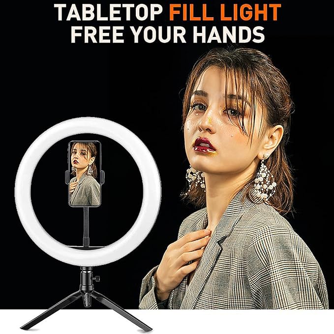 10" Desk Ring Light with Tripod Stand, 3 Light Modes & 11 Brightness Level, Adjustable Selfie Phone Halo Light with Cell Phone Holder for Video Recording, Makeup, Computer Laptop Zoom Meeting