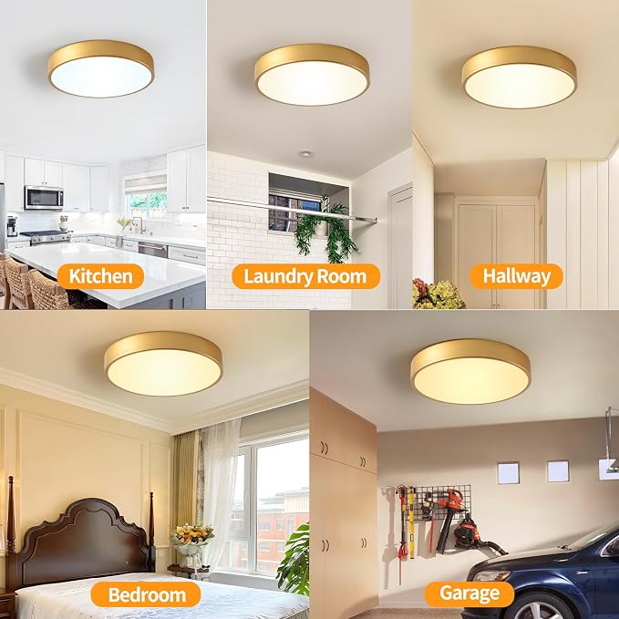 Flush Mount Ceiling Light Fixtures Gold LED Dimmable 5CCT 12In 24W 3Pack | 2700K, 3000K, 3500K, 4000K, 5000K, Iron Construction, IP40, For Bathroom, Bedroom, Kitchen, Entryway, Closet & Hallway, ETL