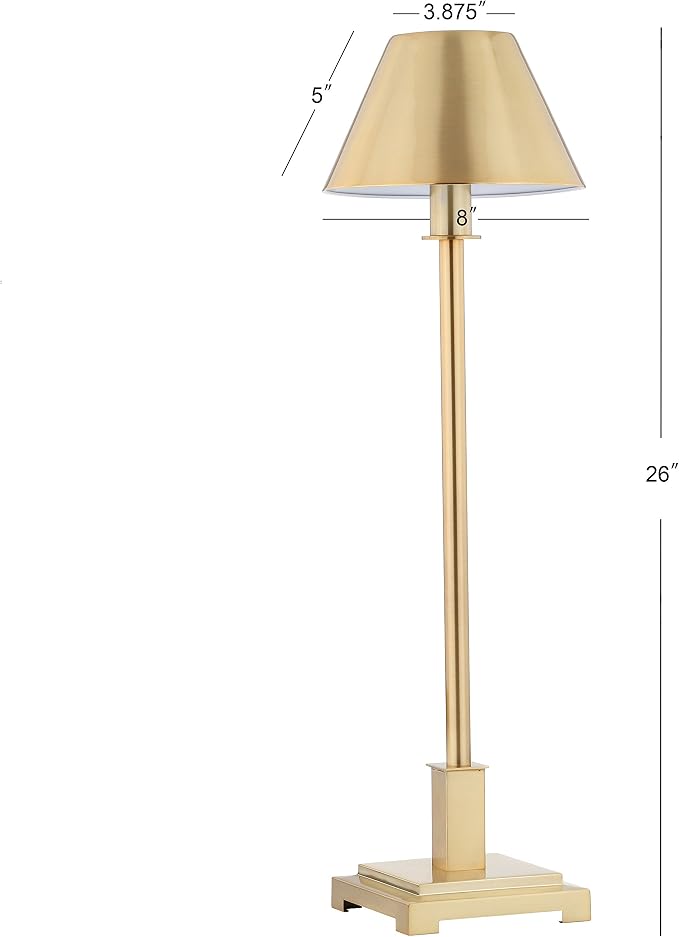 JONATHAN Y Roxy Slim Modern LED Table Lamp Metal 26", Brushed Brass Gold | Empire Shade, Nightstand Buffet Desk Lighting For Living Room Office, Rotary Socket Switch, Silk Cord, LED Bulb Included