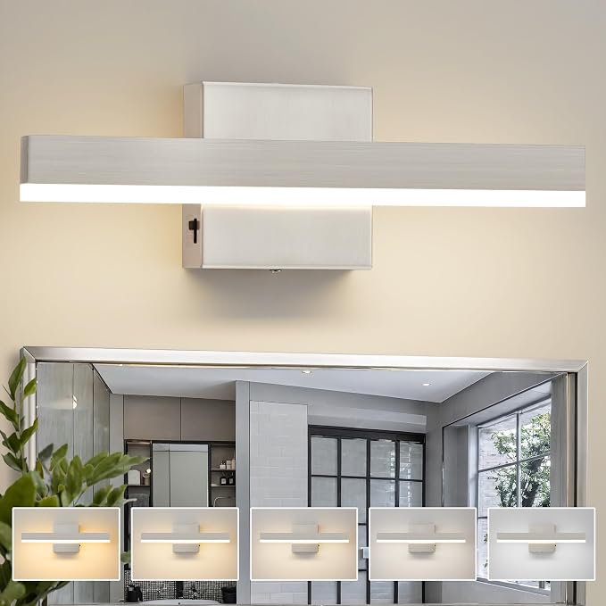 Nickel Bathroom Vanity Light Fixture 15.7'' 20W Dimmable 5CCT LED Hardwired | Bathroom Light Fixture Over Mirror, Bathroom Wall Sconce, Rust-resistant, ETL Certificated, 2700K/3000K/3500K/4000K/5000K
