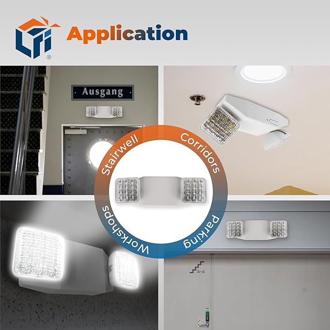 LFI Lights® Emergency Lights for Business, LED Emergency Light with Battery Backup, UL 924 Listed, Adjustable Square LED Heads, White Housing, Commercial Indoor Lighting, EL2WBB