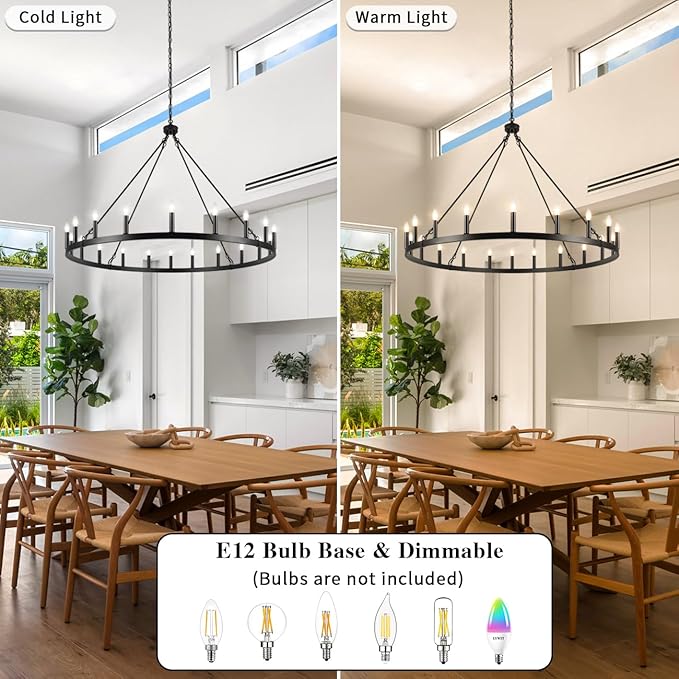 LASENCHOO Black Wagon Wheel Chandelier 20 Lights Dia 48" Farmhouse Chandeliers for Dining Room Light Fixture, Round Rustic Chandelier for Entryway Living Room, Large Chandeliers for High Ceilings