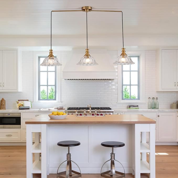 HDDFL Vintage 3 Light Pendant Light Fixtures Modern Glass Hanging Lights with Adjustable Cord for Kitchen Island Dining Room Living Room Hallway