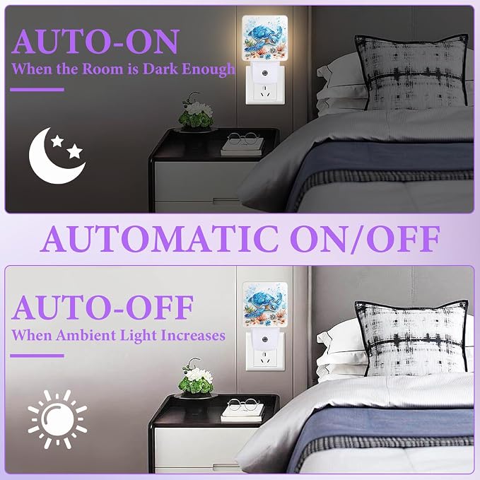 Sea Turtle Night Light,Plug-in Night Lights with Dusk-to-Dawn Sensor for Bedroom,Bathroom and Living Room Sleep Friendly lamp 0.5w