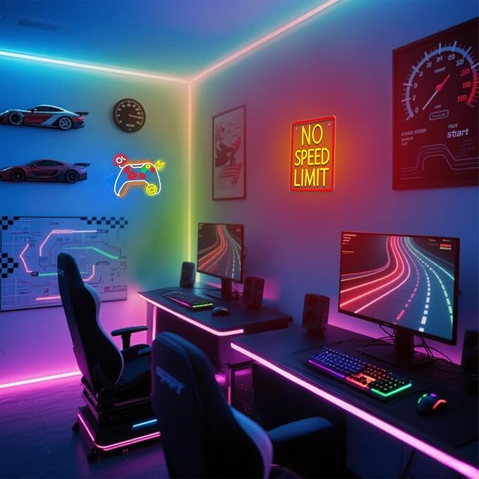 No Speed Limit Neon Sign, LED No Speed Limit Sign Light for Garage Decor | Dimmable No Speed Limit Racing Neon Sign for Car Enthusiasts Garage Decor Man Cave Workshop Bar Auto Shop Gift for Car Lovers