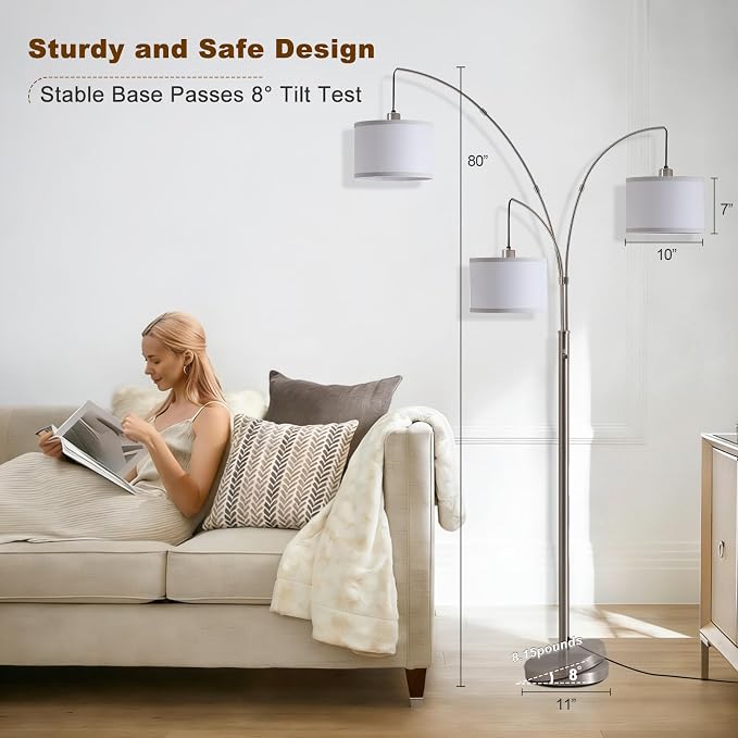 Floor Lamps for Living Room, 2400LM Super Bright Arc Floor Lamp with Remote Control, 3 Light Tall Floor Lights with Stepless Dimmable, 80" Mid Century Tree Floor Lamp for Bedroom, Office